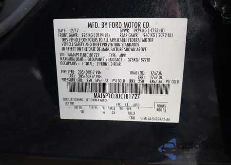 2018 Ford Ecosport Ses from USA, damaged, VIN MAJ6P1CL8JC181727